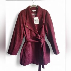 Women's Burgundy Double-breasted Belted Coat